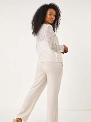 Roman White Petite Pointelle Knit Cardigan - Image 3 of 5