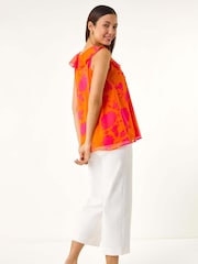 Roman Orange Tropical Print Ruffle Vest Top - Image 3 of 5