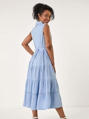 Roman Blue 100% Cotton Pocket Tiered Midi Dress - Image 3 of 5