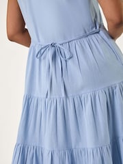 Roman Blue 100% Cotton Pocket Tiered Midi Dress - Image 5 of 5