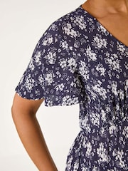 Roman Blue Petite Floral Print Pleated Forties Dress - Image 5 of 5