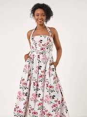 Roman White Petite Floral Print Midi Dress - Image 4 of 5