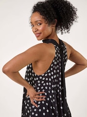 Roman Black Petite Spot Print Halter Pleat Dress - Image 3 of 4