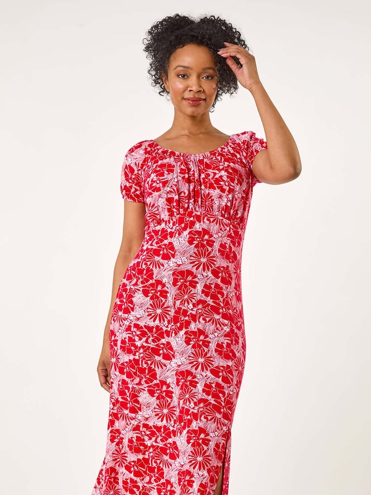 Roman Red Petite Ditsy Floral Midi Dress - Image 1 of 5