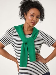 Roman Blue Petite Stripe Short Sleeve Stretch Top - Image 1 of 5