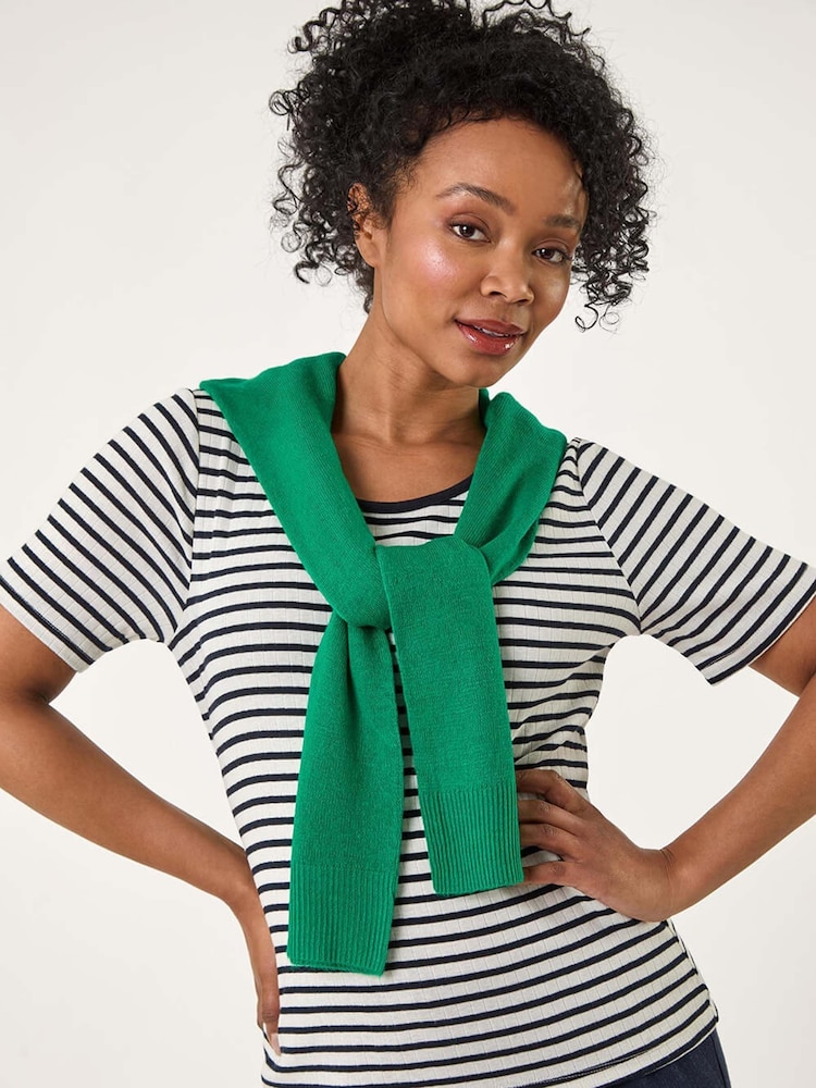 Roman Blue Petite Stripe Short Sleeve Stretch Top - Image 1 of 5