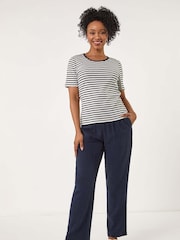 Roman Blue Petite Stripe Short Sleeve Stretch Top - Image 2 of 5
