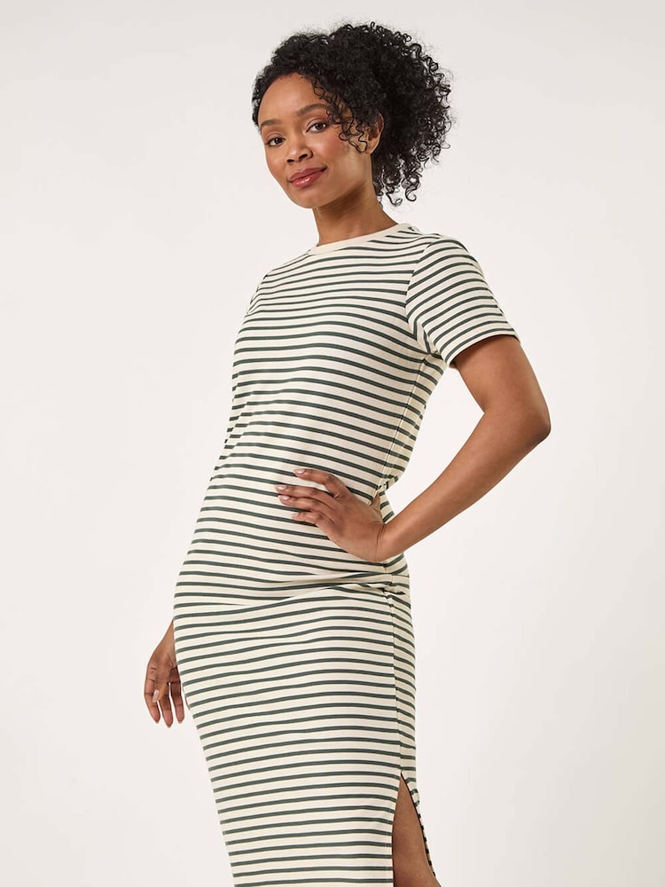Roman Green Petite Stripe Knit Midi Dress - Image 1 of 5