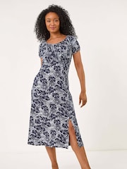 Roman Blue Petite Ditsy Floral Midi Dress - Image 2 of 5