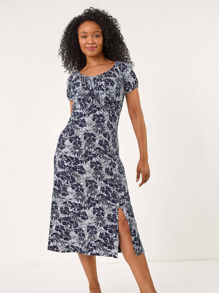 Roman Blue Petite Ditsy Floral Midi Dress - Image 2 of 5