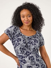 Roman Blue Petite Ditsy Floral Midi Dress - Image 4 of 5