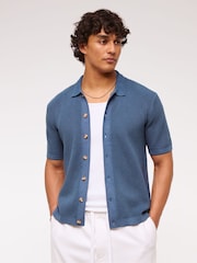 Blau - Abercrombie & Fitch 100% Cotton Knitted Button Through Polo Shirt - Bild 1 von 7