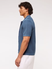 Blau - Abercrombie & Fitch 100% Cotton Knitted Button Through Polo Shirt - Bild 4 von 7
