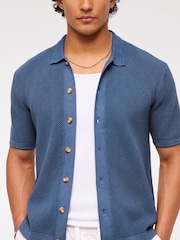 Blau - Abercrombie & Fitch 100% Cotton Knitted Button Through Polo Shirt - Bild 5 von 7