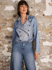 Mint Velvet Blue Denim Military Jacket - Image 1 of 8