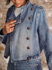 Mint Velvet Blue Denim Military Jacket - Image 4 of 8