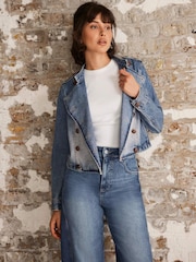 Mint Velvet Blue Denim Military Jacket - Image 5 of 8