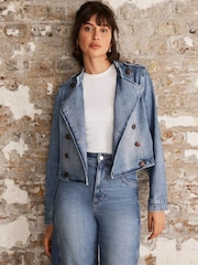 Mint Velvet Blue Denim Military Jacket - Image 6 of 8
