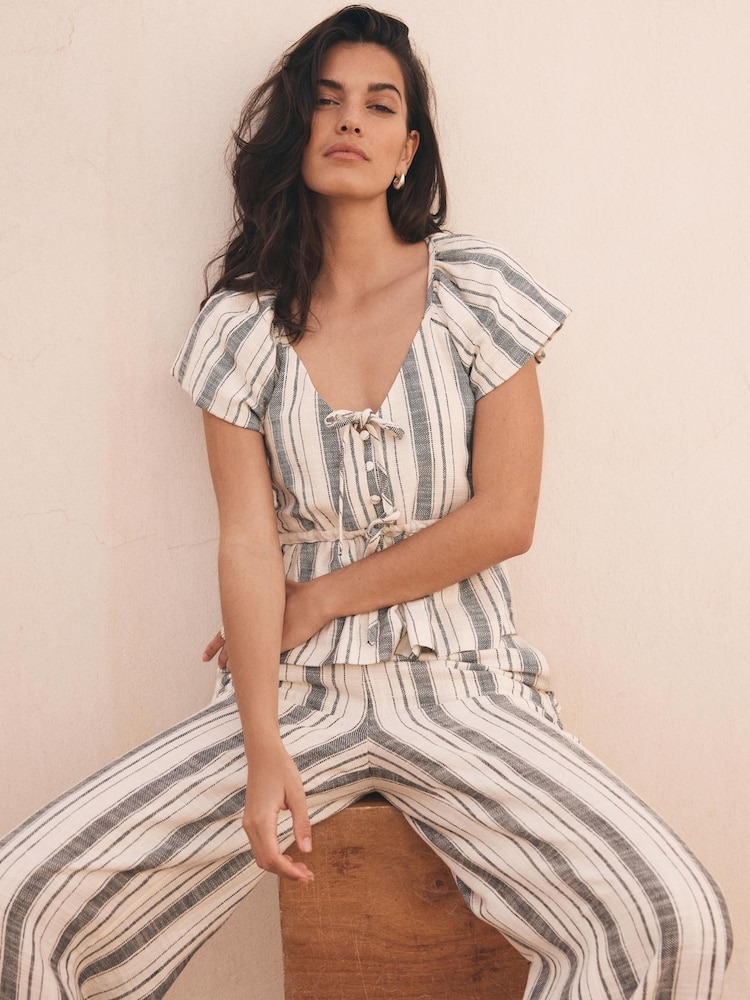 Mint Velvet White Stripe Tie Front Top - Image 1 of 6