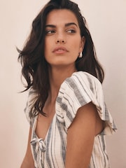 Mint Velvet White Stripe Tie Front Top - Image 2 of 6