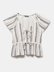 Mint Velvet White Stripe Tie Front Top - Image 5 of 6