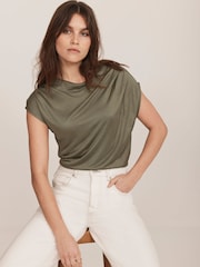 Mint Velvet Green Ruched Shoulder Top - Image 3 of 7