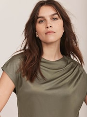 Mint Velvet Green Ruched Shoulder Top - Image 4 of 7