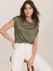 Mint Velvet Green Ruched Shoulder Top - Image 5 of 7