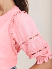 Mint Velvet Pink Ruffle Detail 100% Cotton T-Shirt - Image 3 of 7