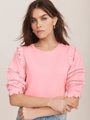 Mint Velvet Pink Ruffle Detail 100% Cotton T-Shirt - Image 5 of 7