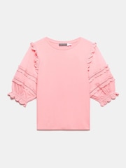Mint Velvet Pink Ruffle Detail 100% Cotton T-Shirt - Image 6 of 7