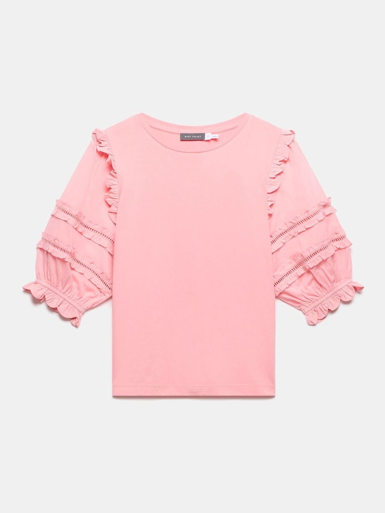 Mint Velvet Pink Ruffle Detail 100% Cotton T-Shirt - Image 6 of 7