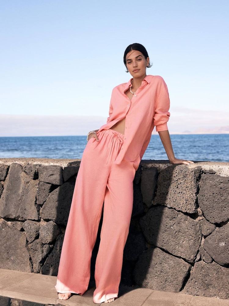 Mint Velvet Pink Linen Long Sleeve Shirt - Image 1 of 8 Mint Velvet Pink Linen Long Sleeve Shirt - Image 1 of 8