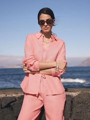 Mint Velvet Pink Linen Long Sleeve Shirt - Image 3 of 8