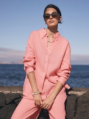 Mint Velvet Pink Linen Long Sleeve Shirt - Image 6 of 8
