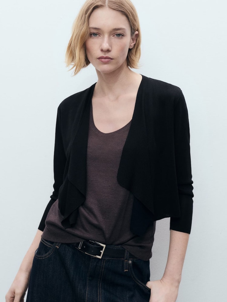 Mango Black Knitted Cropped Cardigan - Image 1 of 7