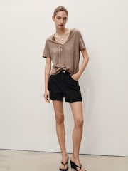 Mango Black High Rise Denim Shorts - Image 1 of 6