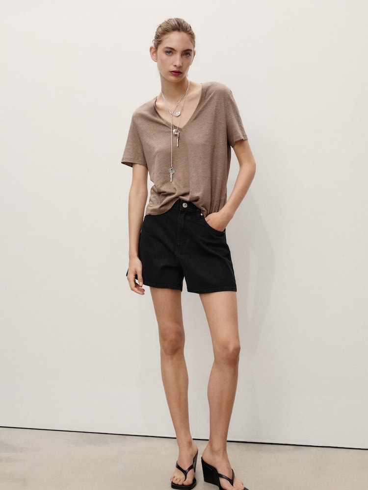 Mango Black High Rise Denim Shorts - Image 1 of 6