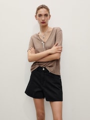 Mango Black High Rise Denim Shorts - Image 3 of 6