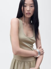 Mango Khaki 2-In-1 Mix Jersey Woven Midi Dress - Image 4 of 7