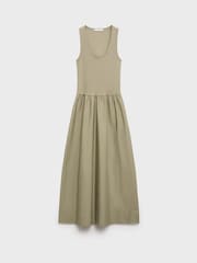 Mango Khaki 2-In-1 Mix Jersey Woven Midi Dress - Image 6 of 7