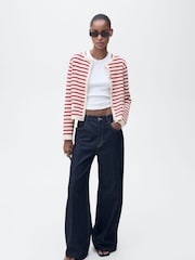 Mango Red Striped Knit Cardigan - Image 1 of 6