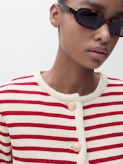 Mango Red Striped Knit Cardigan - Image 2 of 6