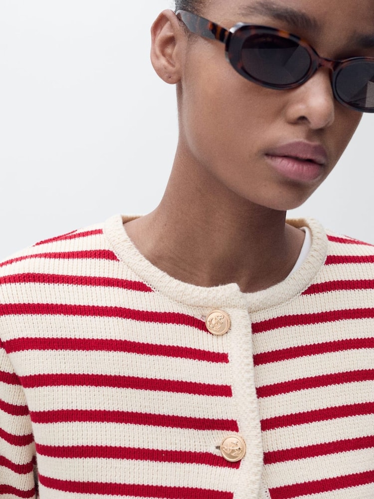 Mango Red Striped Knit Cardigan - Image 2 of 6