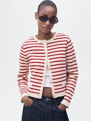 Mango Red Striped Knit Cardigan - Image 3 of 6