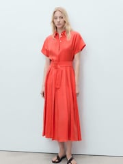 Mango Red Belted Midi Shirt Dress - Image 1 of 6