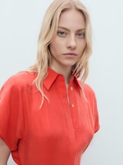 Mango Red Belted Midi Shirt Dress - Image 4 of 6