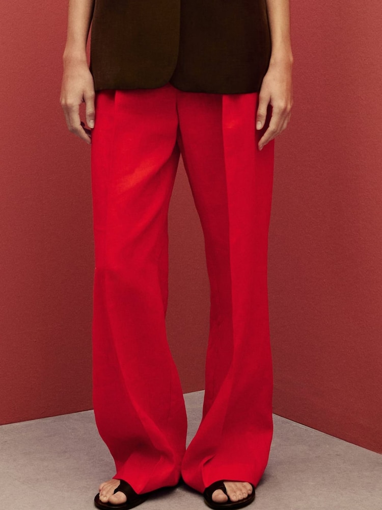 Mango Red Straight Fit Linen Suit Trousers - Image 1 of 4