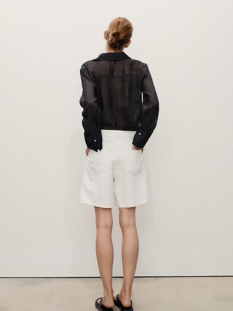 Mango Cream Pleated Denim Bermuda Shorts - Image 2 of 5 Mango Cream Pleated Denim Bermuda Shorts - Image 2 of 5