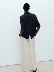 Mango Brown Tortoiseshell Button Linen Trousers - Image 3 of 7